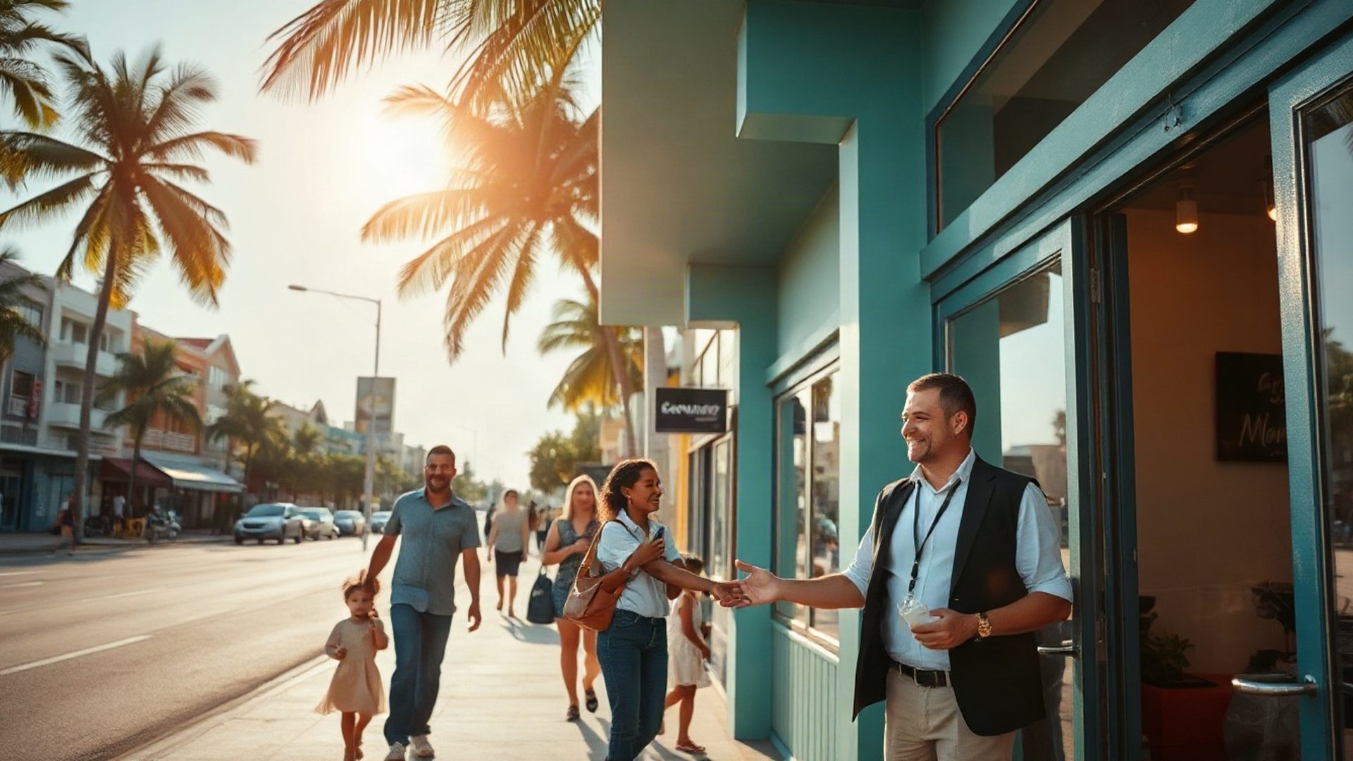 Profissional da Pulseaorbit recebendo cliente em fachada moderna na Avenida Beira Mar, Fortaleza